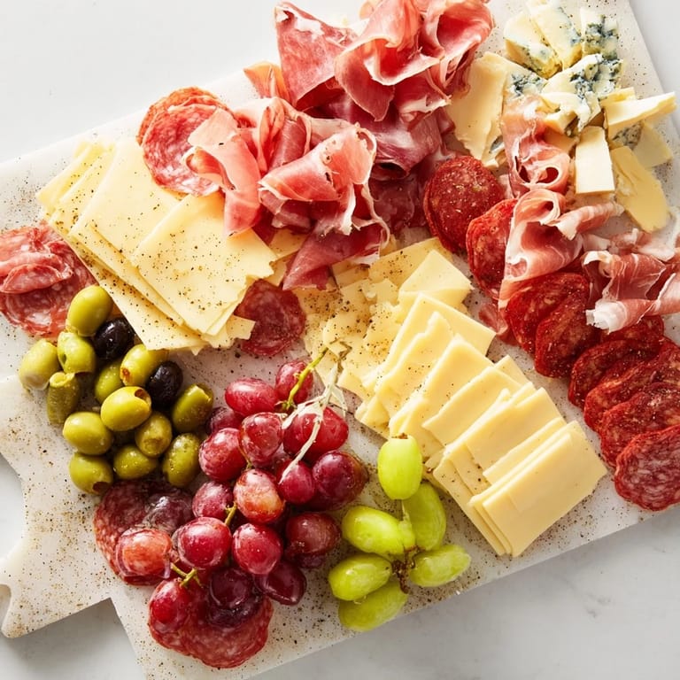 The stunning Industrial Slate charcuterie board, artistically arranged on cool stone, ready to serve.