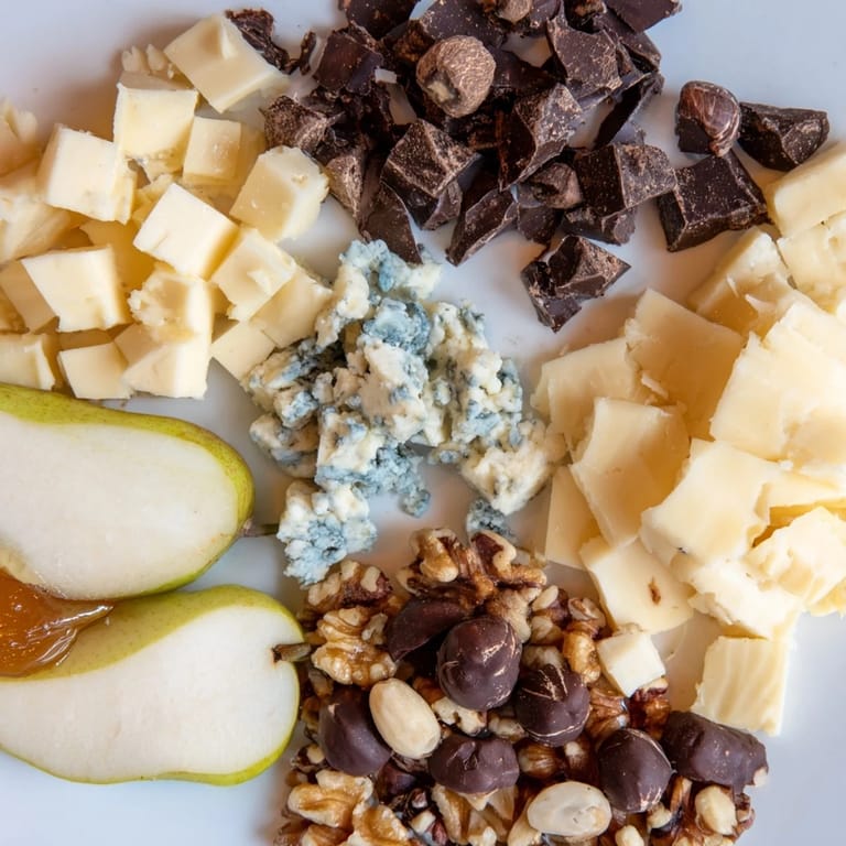 Cozy presentation of Fireside Comfort & Cocoa: aged cheddar, chocolate-covered almonds, and steaming cocoa, perfect for a gathering.