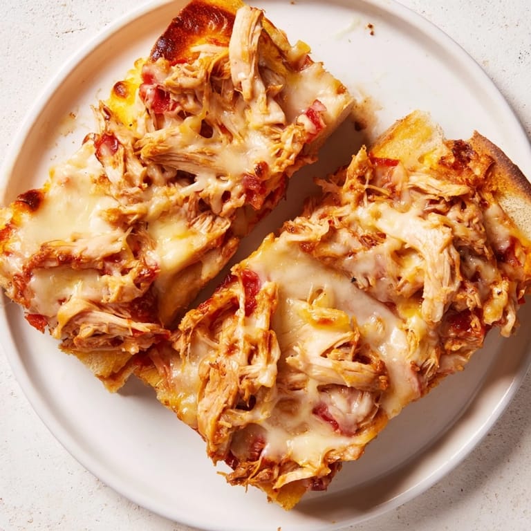 A close-up of a perfectly toasted Leftover Pizza Grilled Cheese, featuring melted cheese and a pizza crust.
