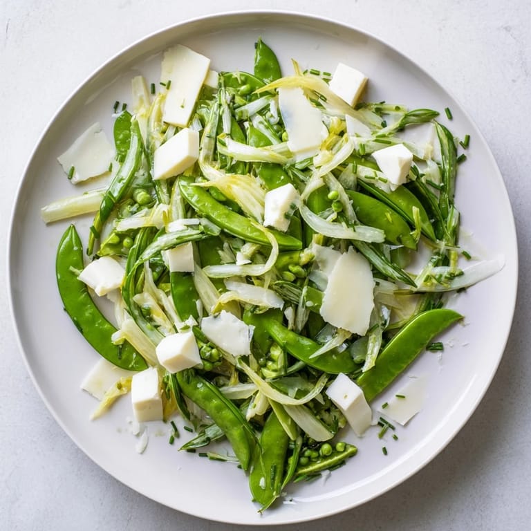 Freshly blanched snap peas and green beans intertwine in this English Ivy salad, a vegetarian delight.