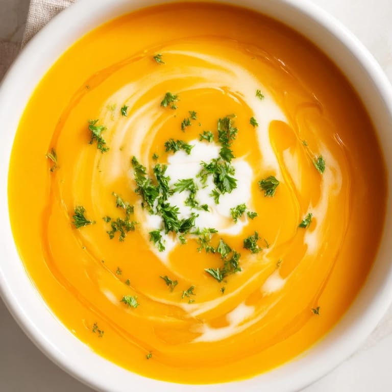 A steaming bowl of homemade Sweet Maple Carrot Soup, ready to warm you up this fall.