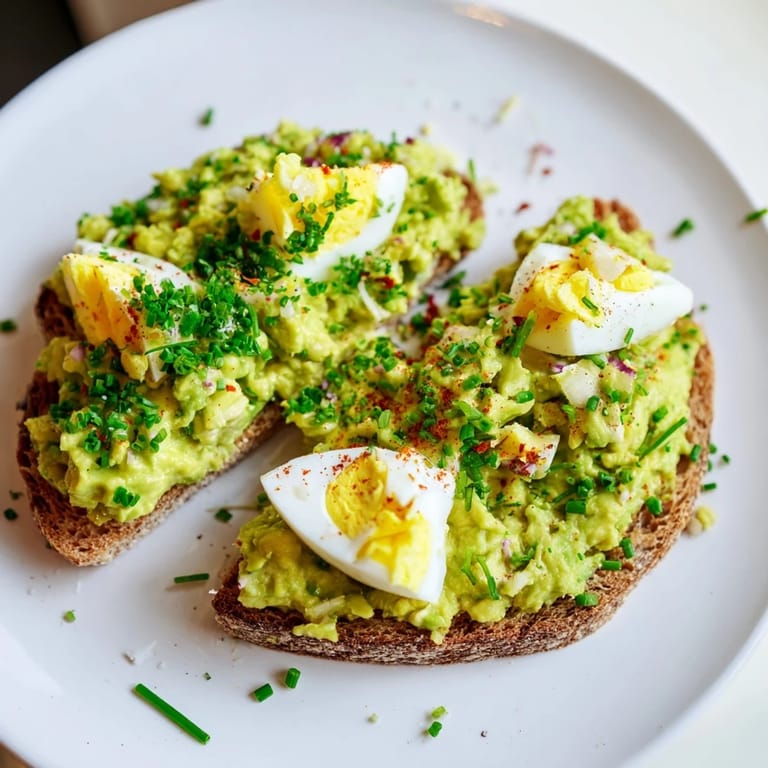 Freshly plated Avocado Egg Smash with vibrant herbs, ready for a satisfying, healthy lunch.