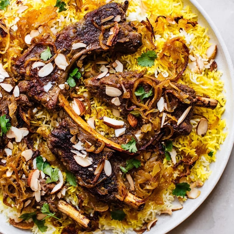 Fragrant Qatari Majboos, with golden rice and meltingly soft lamb, ready to savor.