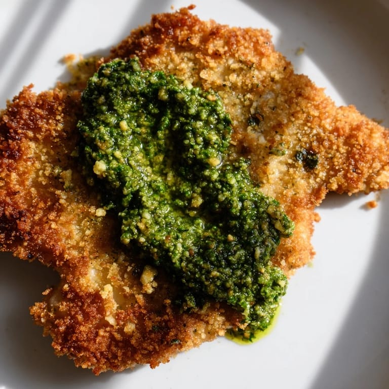 Crispy Pesto Chicken Cutlets plated with lemon wedges, ready for a delicious weeknight Italian dinner.