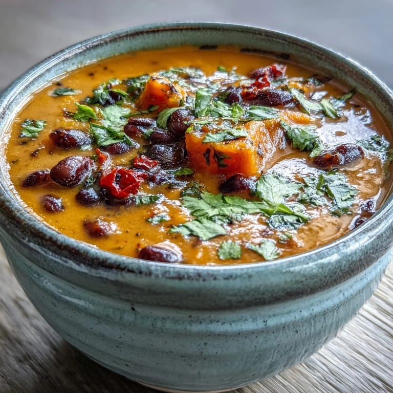 Close-up view of Sweet Potato and Black Bean Soup topped with lime wedges and a dollop of Greek yogurt.
