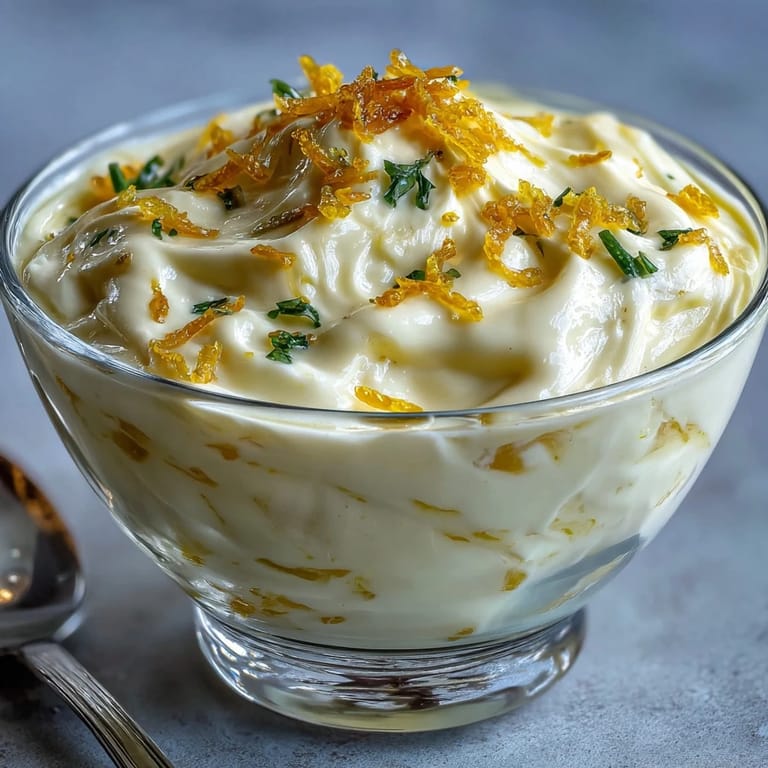 Chilled lemon fool served in a glass bowl with zesty citrus garnish and fresh raspberries.