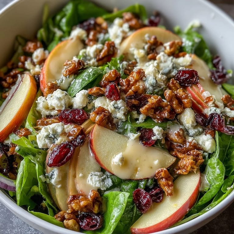Savory and sweet Mixed Greens and Apple Bowl garnished with feta cheese and walnuts, perfect for a light vegetarian lunch.