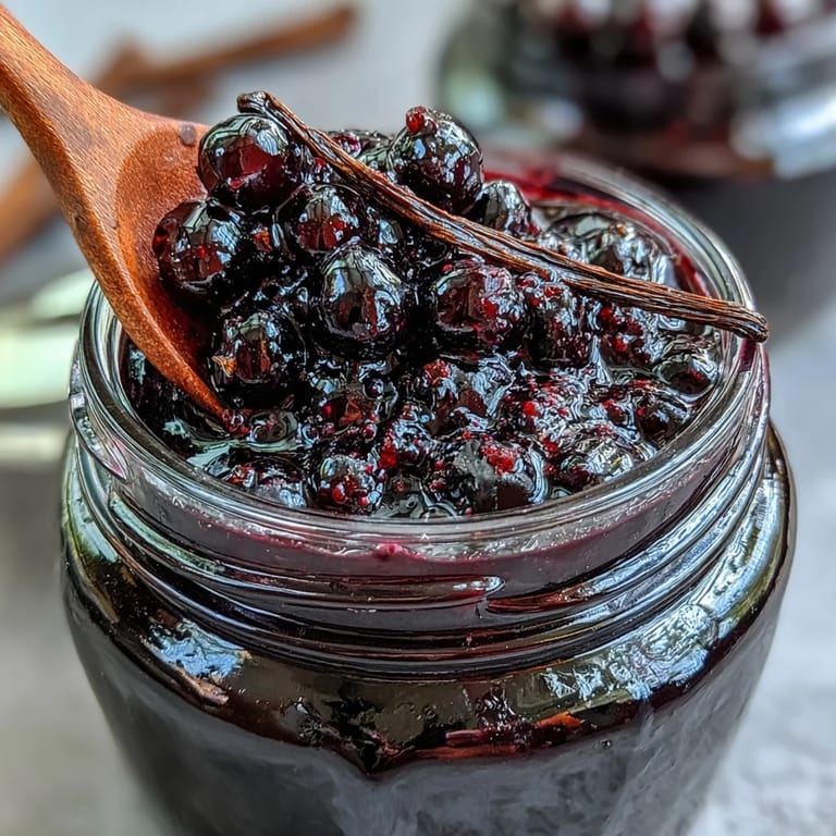Dark, rich Crème de Cassis fills a sterilized bottle, showcasing the sweet, jewel-toned result of this French liqueur recipe.