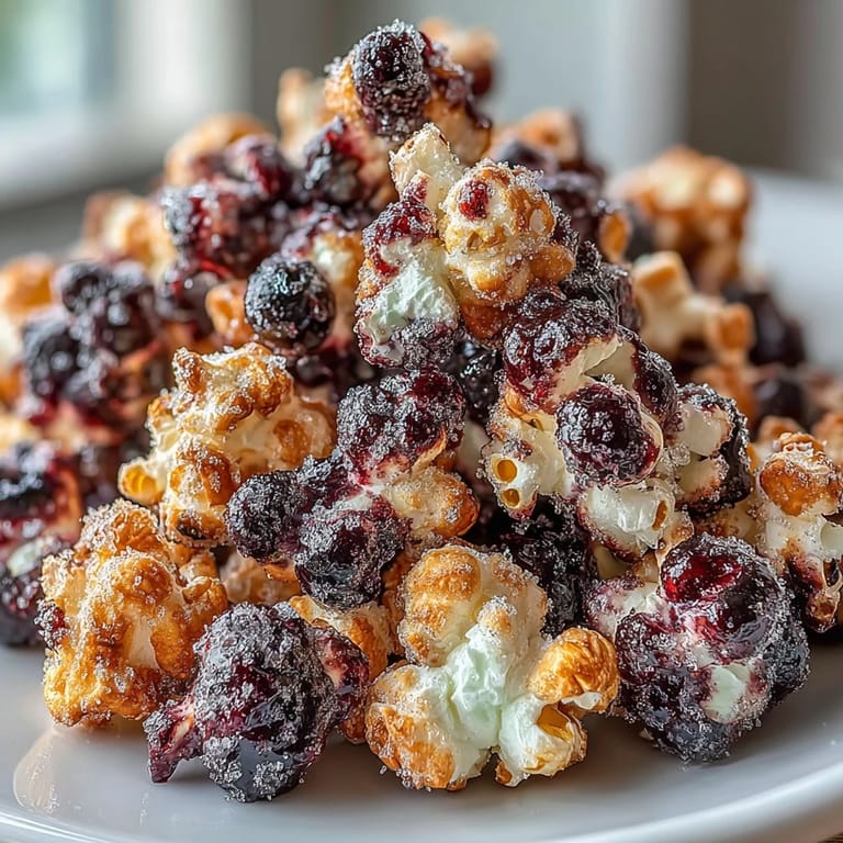 Gourmet snack platter of Black Currant Cheesecake Kettle Corn served in a rustic bowl, perfect for parties or movie night.