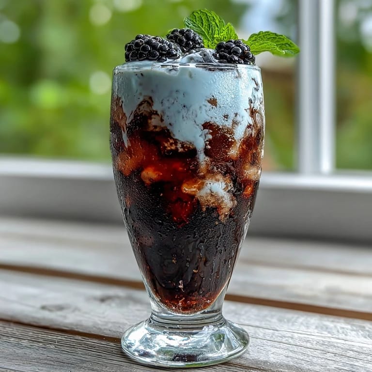 Refreshing Midnight Malibu Dirty Soda featuring a marbled swirl of coconut cream and berry syrup.