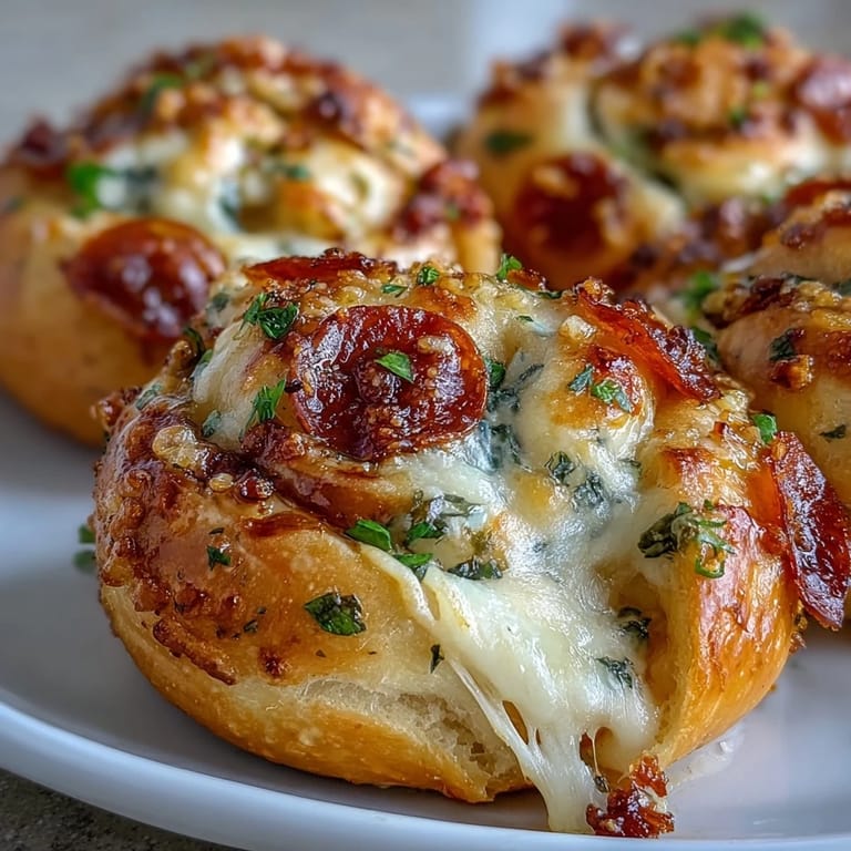 Freshly baked Pizza Roll Stuffed Garlic Knots arranged on a rustic platter, ready for a game-day party spread.