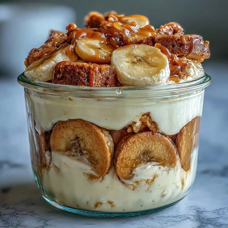 Healthy banana pudding with high-protein custard, sliced bananas, and sugar-free vanilla wafers served in a dessert glass.