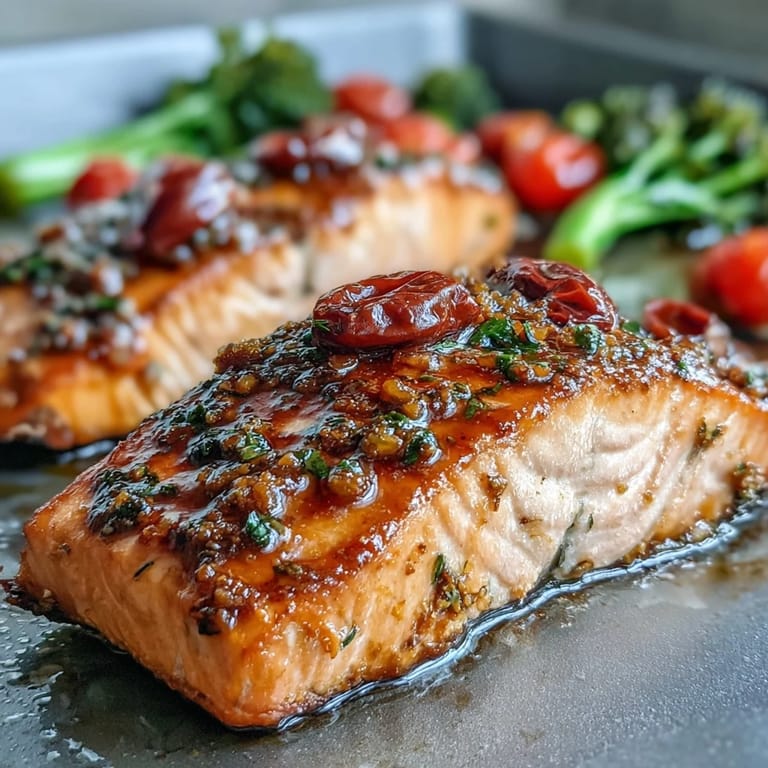 Easy sheet pan Dijon salmon dinner featuring tender fish and herb-roasted vegetables, perfect for a quick, gluten-free, and nutritious meal.