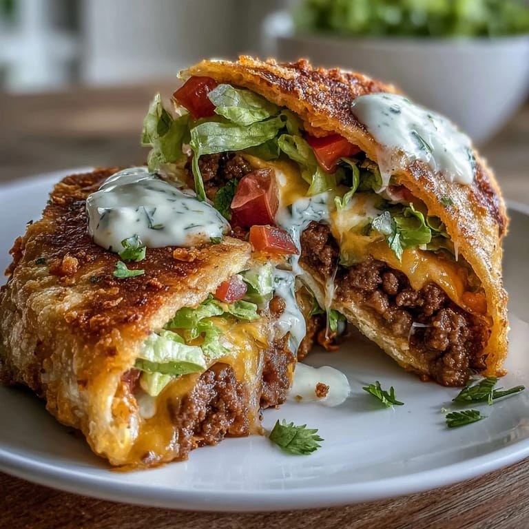 Homemade keto Crunchwrap featuring savory ground beef, melted cheddar, and fresh toppings, folded into a golden, crispy tortilla.