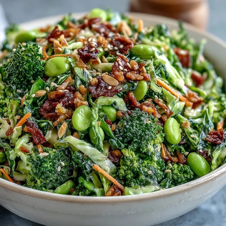 Crisp broccoli florets, shredded cabbage, and carrots tossed in sesame-ginger dressing for a refreshing vegetarian salad.  