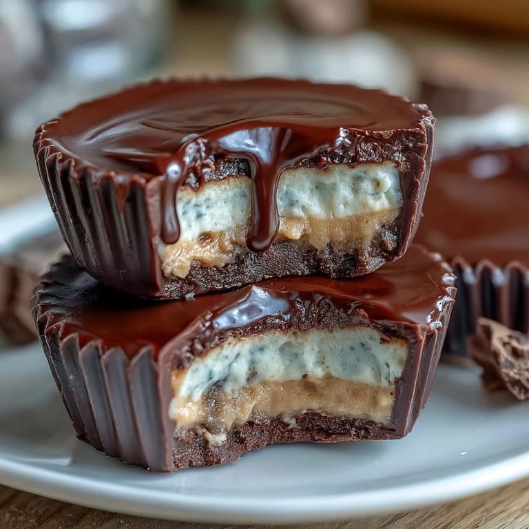 Homemade peanut butter cups with a protein-rich Greek yogurt filling, perfect for a healthy snack or guilt-free dessert.  