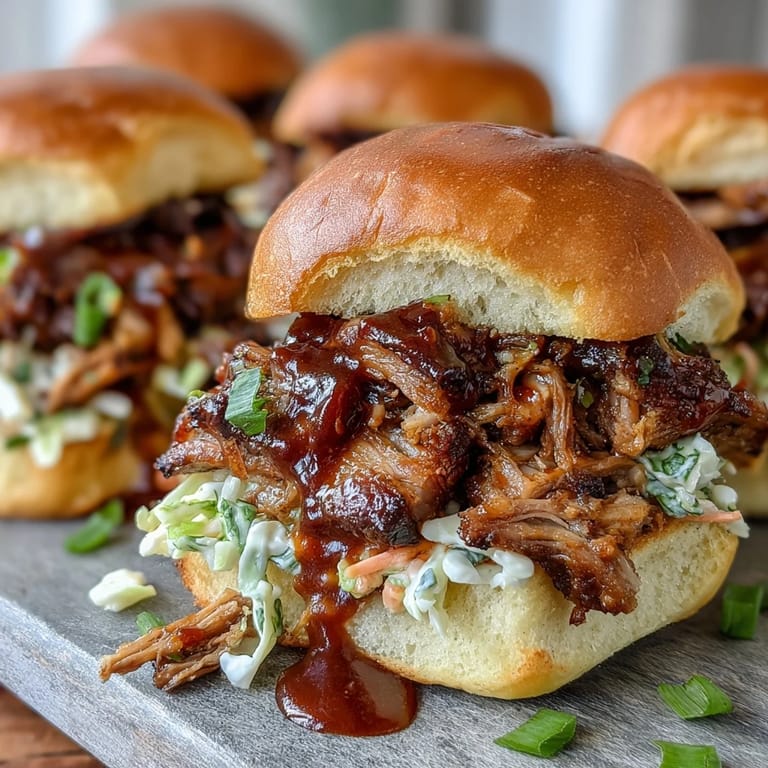 3. Smoky pulled pork sliders with creamy coleslaw, served on soft buns for a flavorful, crowd-pleasing dish at any baby shower or gathering.