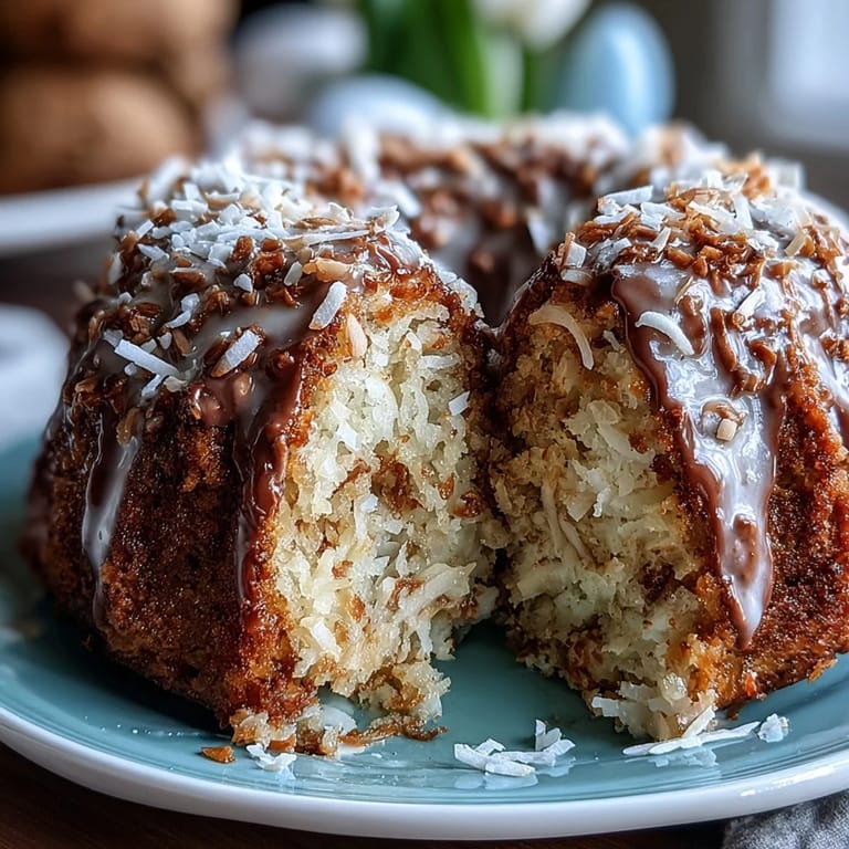 Adorable bunny-shaped cake with fluffy coconut frosting, colorful jelly bean paws, and a bright pink tail for festive Easter fun.
