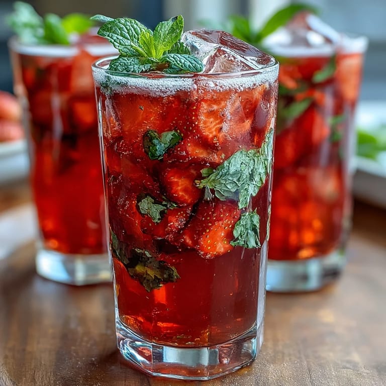 Vibrant non-alcoholic pitcher drink featuring sweet strawberries, cooling mint, and lemon-lime slices—perfect for gatherings.  