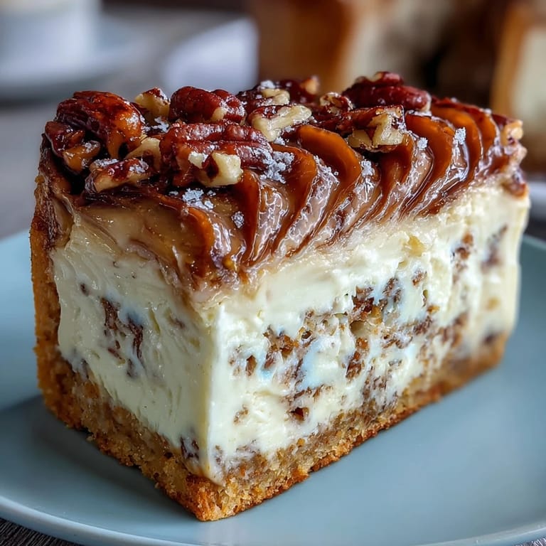 Decadent carrot cake cheesecake bars with luscious frosting, combining warm spices and creamy texture for a festive treat.