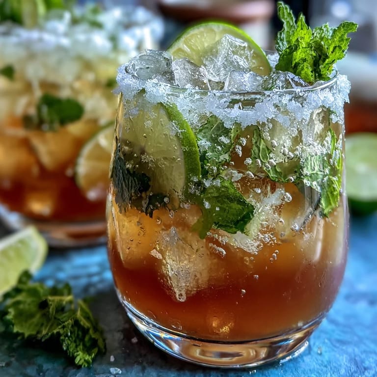Colorful Cinco de Mayo mocktail in a salt-rimmed glass, garnished with lime slices and mint for a festive citrus drink.
