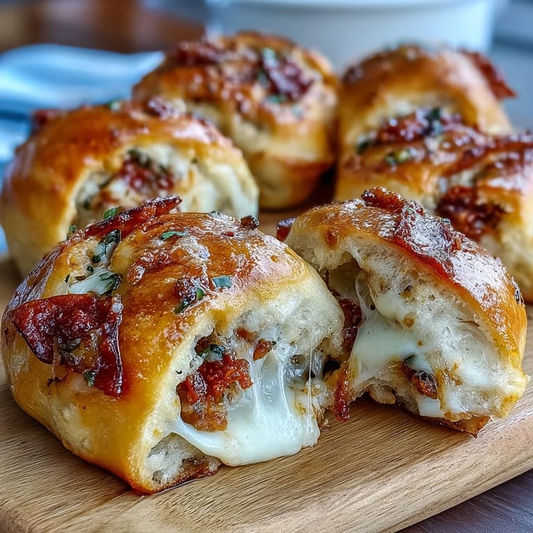 Warm, pull-apart Pizza Roll Stuffed Garlic Knots served with a side of rich marinara dipping sauce.