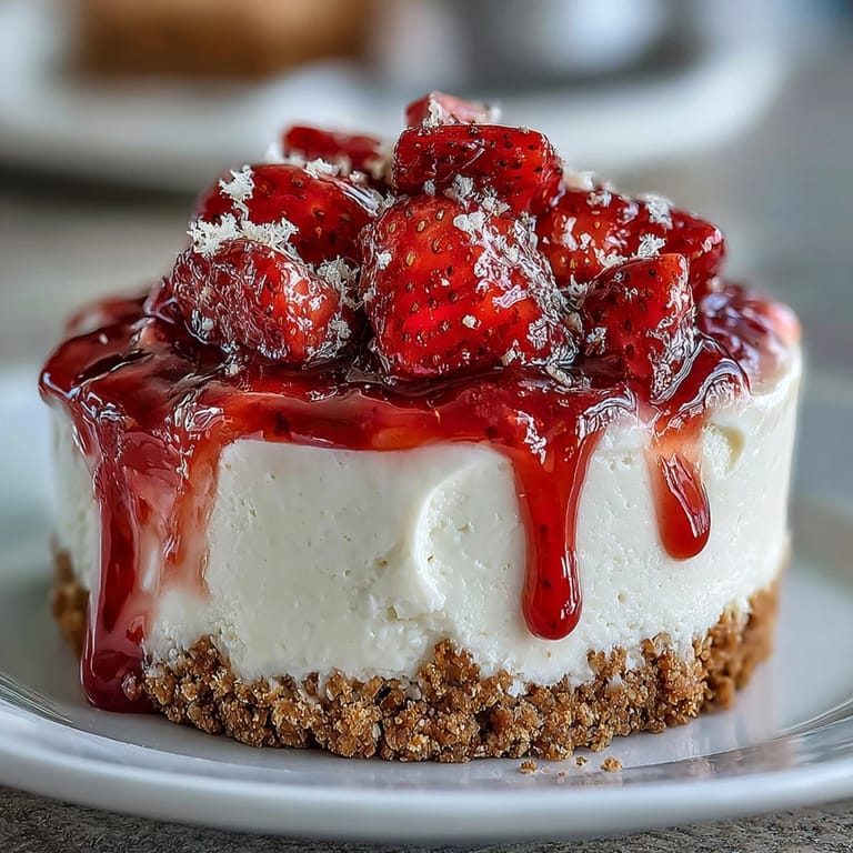 Velvety no-bake cheesecake topped with a vibrant, homemade strawberry glaze and a crisp buttery crust. Perfect chilled treat for warm weather entertaining.