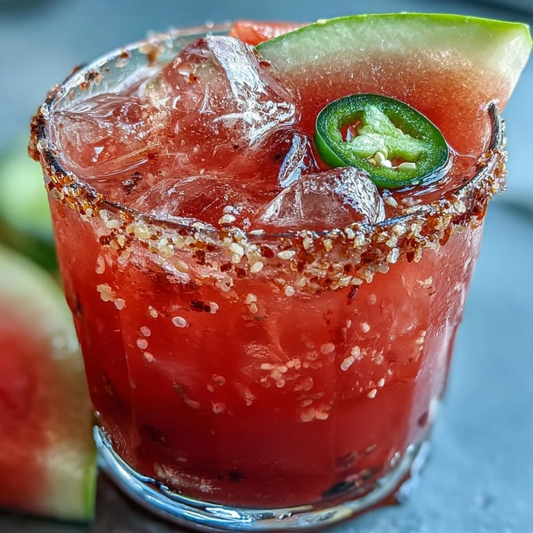 Vibrant, icy Watermelon Jalapeño Margarita Mocktail garnished for a spicy, sweet, and alcohol-free celebration.