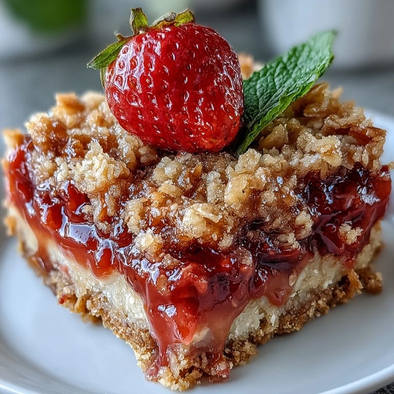 Easy Strawberry Rhubarb Crumble Bars perfect for a sweet summer picnic.