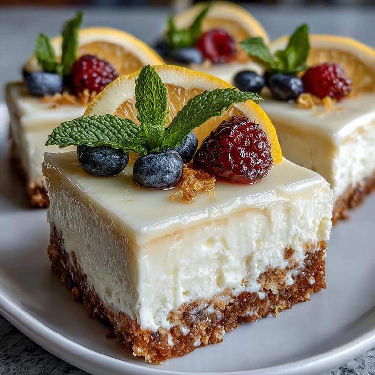 Creamy skyr lemon cheesecake bars, a refreshing no-bake dessert with tangy zest.