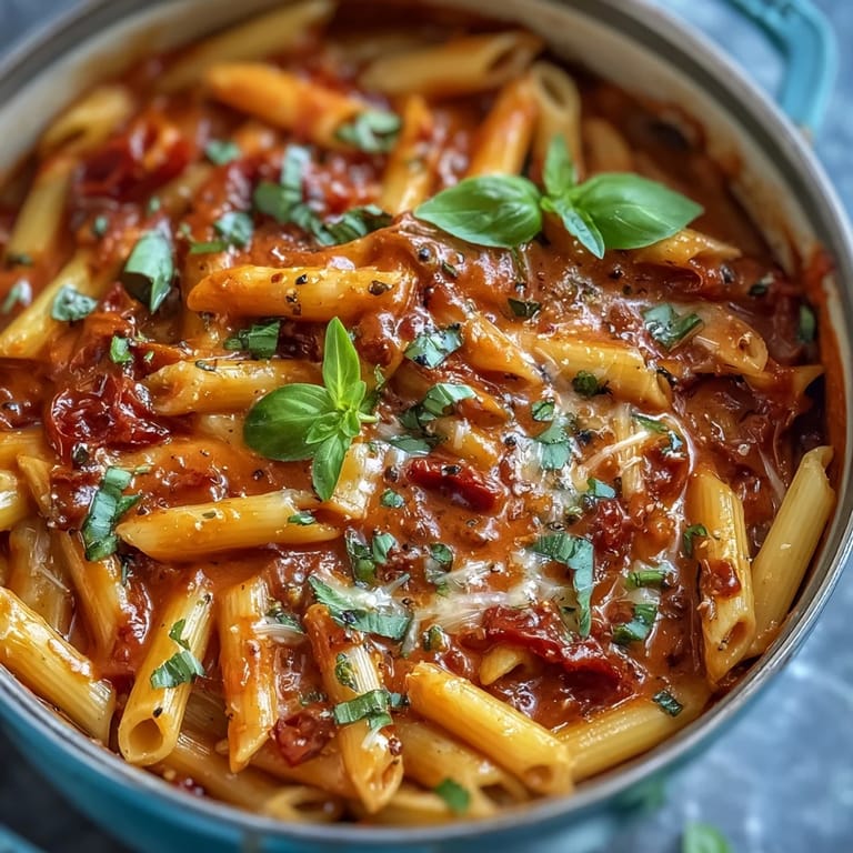 Rich One-Pot Creamy Tomato Basil Pasta, ready to be twirled deliciously.