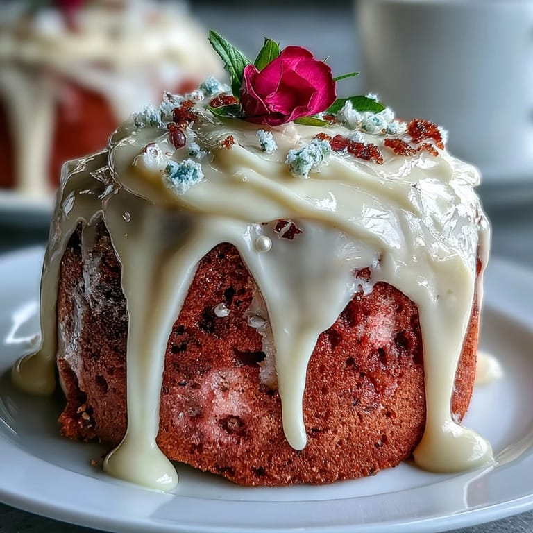 Showcases a soft pink rosé velvet cake, perfect for celebrations.