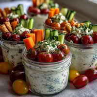 Fresh veggie cups with ranch Greek yogurt dip, perfect for healthy summer snacking or parties.