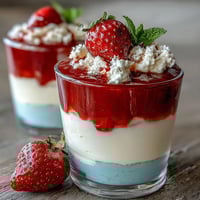 Red, White, and Blue Layered Jello Cups with whipped cream and fresh berries, perfect for patriotic celebrations.