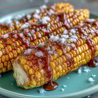 Perfect Microwave Corn on the Cob in 5 Minutes - Two golden ears of corn, steamed in their husks, glistening with melted butter and a sprinkle of sea salt, ready to serve.