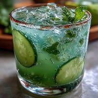 Green Detox Cucumber Mint Agua Fresca, a vibrant, chilled drink garnished with fresh mint.
